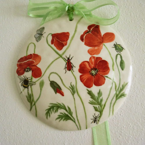 Plaque porcelaine aux coquelicots